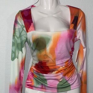 Women intempo square neck Multicolor Long Sleeve Top